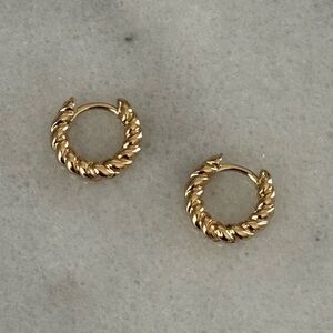 Gold Huggie Hoop Twist Crescent Earrings Brand New